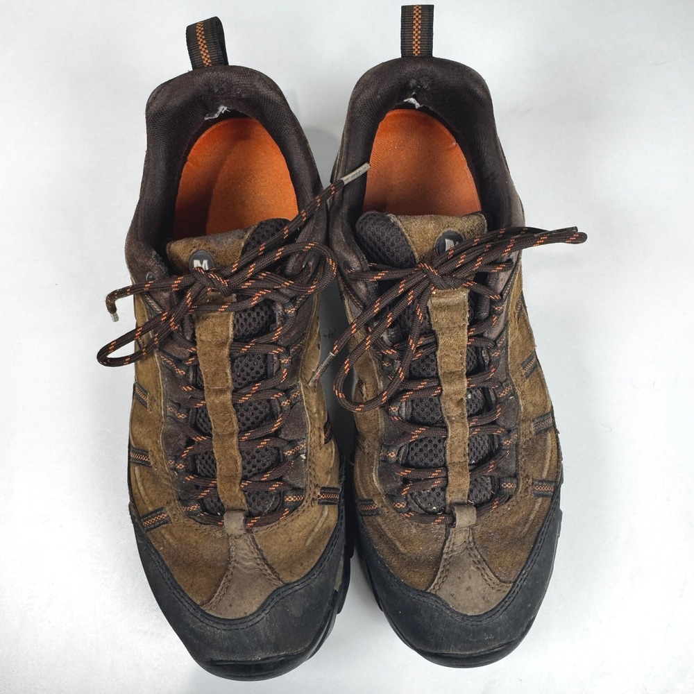 Merrell Moab Hiking Shoes Men 9.5 Dark Earth Espresso Brown Suede Low Top Rugged - Picture 3 of 10